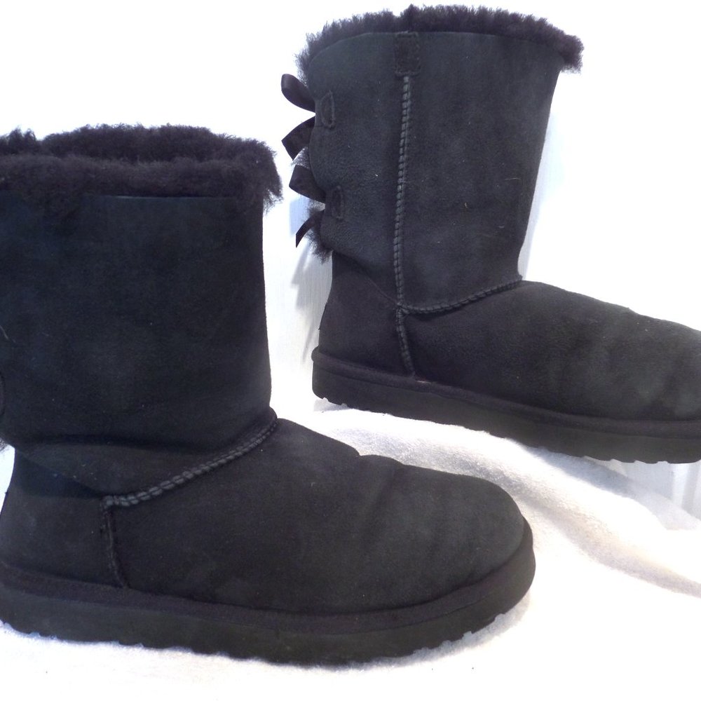 Bailey Bow Suede Leather Shearling Black Boots